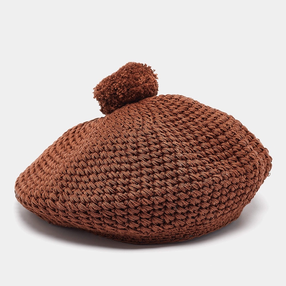 SZ M NWT $495 GUCCI Runway Tricot Clodette Crochet Cotton Knit POM POM BERET HAT